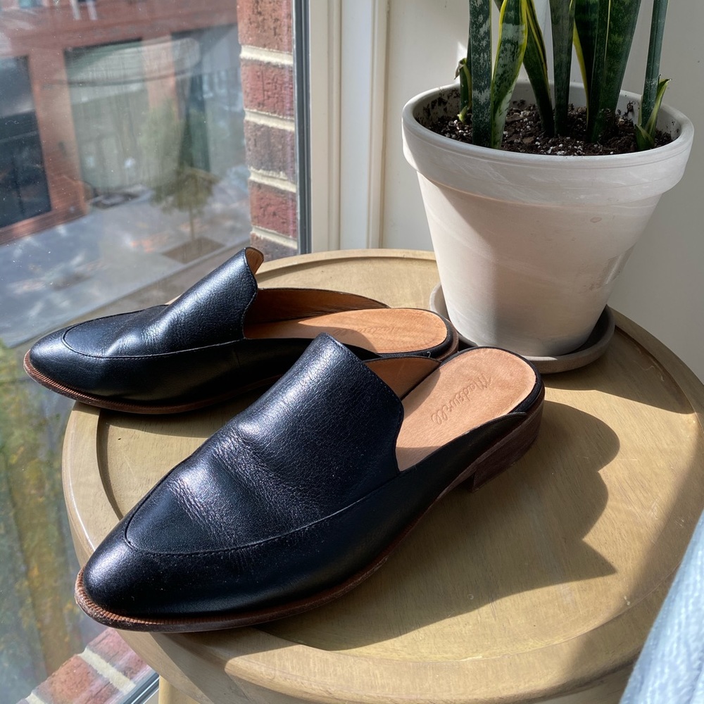Madewell Frances Loafer Mule in Black Leather